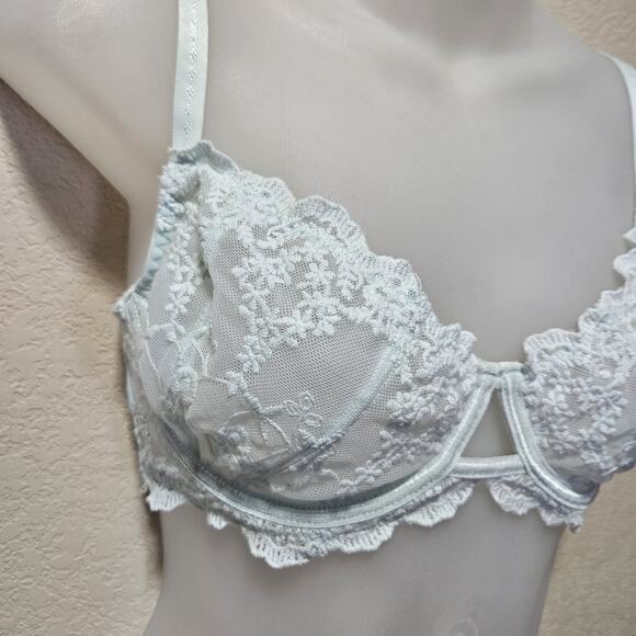 Intimately Free People Daydreamer Bra 32D Lace Underwire Unlined Ice Fog Sheer - Picture 15 of 16